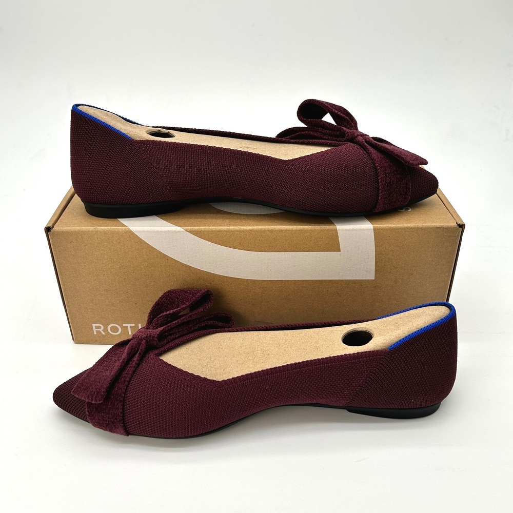 Rothy's The Bow Point II Sz 6.5 Womens Flats Syrah Burgundy Sustainable Knit NEW - Picture 2 of 7